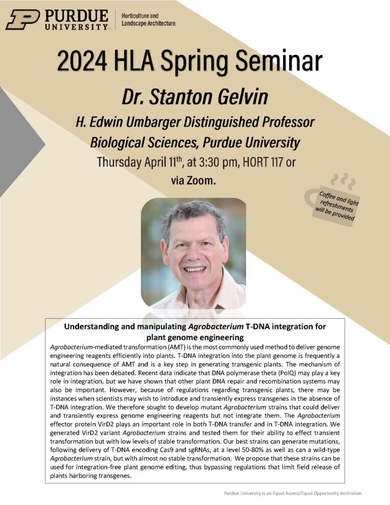 Flyer for 2024 HLA Spring Seminar with Dr. Stanton Gelvin.