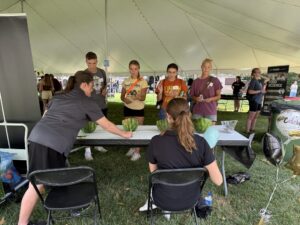 Students trying their hand at Watermelon Card Ninja.