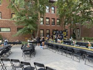 Setting up for the welcome back event.