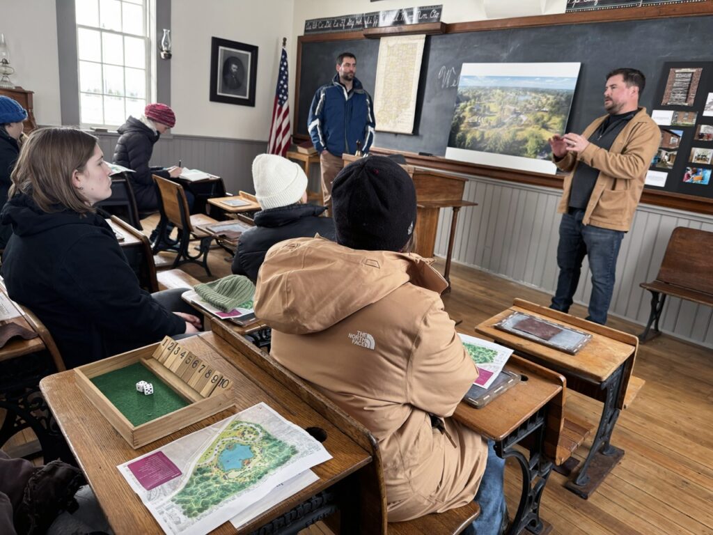 LA Students sitting inside the old Morris school.