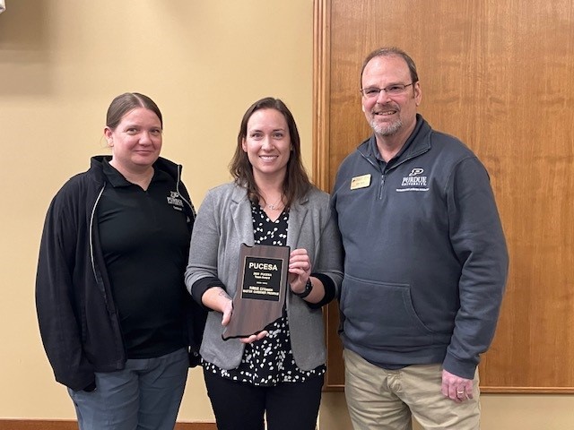 Karen Mitchell, Home Horticulture Extension Specialist, Purdue HLA; Renee Wiatt, Purdue AgEcon and PUCESA Awards Chair; and John Orick, Purdue EMG State Coordinator, Purdue HLA