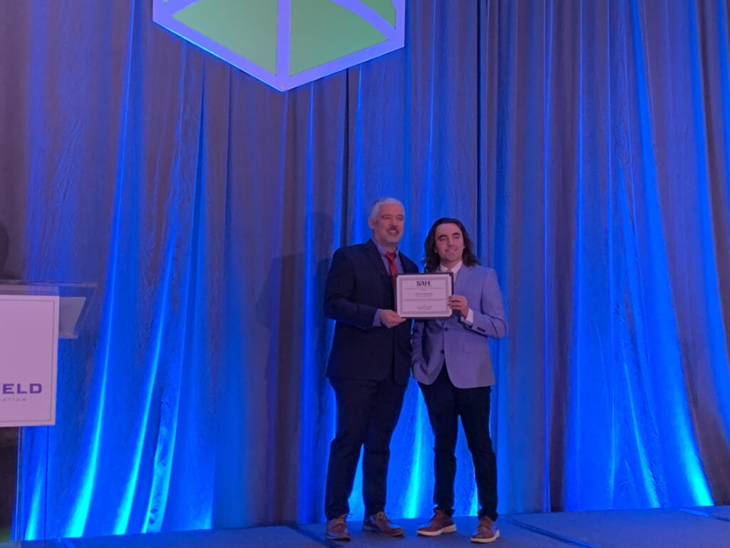 Evan Dupuis presented with SAFE Foundation undergraduate student scholarship.