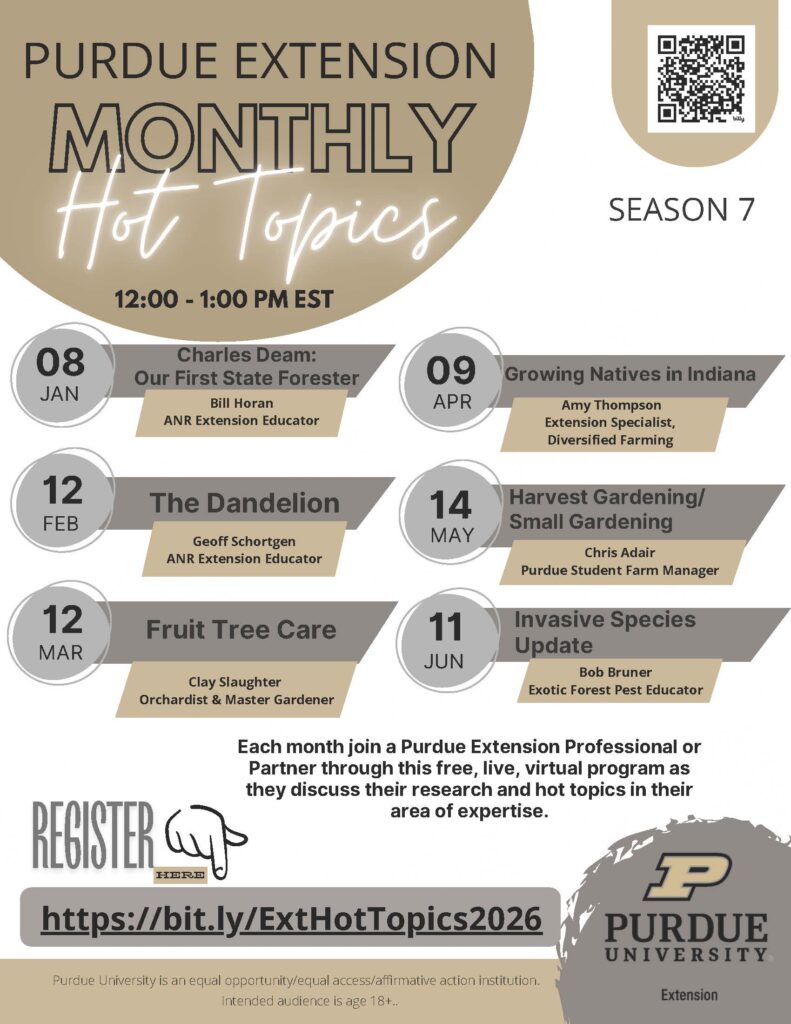 Purdue Extension Monthly Hot Topics flyer