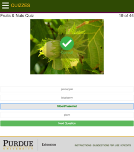 screenshot of the app page showing the correct answer to the quiz question