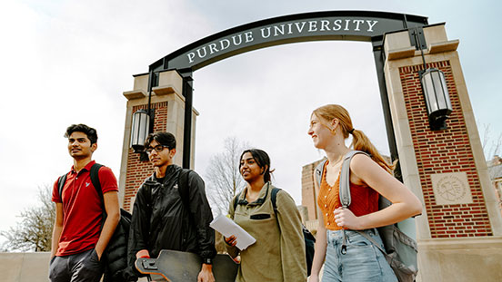 Students walking on the Purdue University West West Lafayette campus.