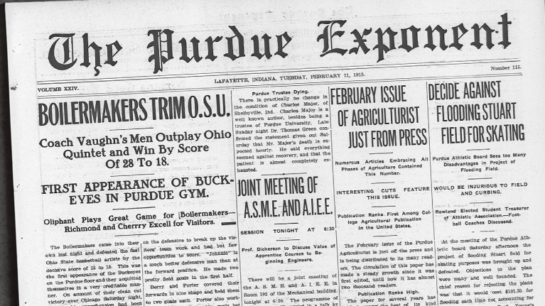 The front page on February 11, 1913 of The Purdue Exponent.