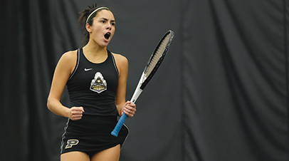 A player from the Purdue Boilermaker women’s tennis team.