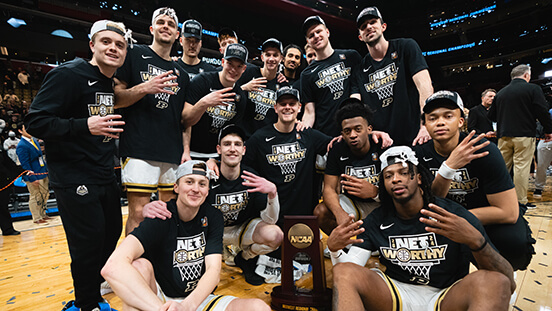 The Boilermaker men’s basketball team after their 2024 Elite Eight March Madness win.