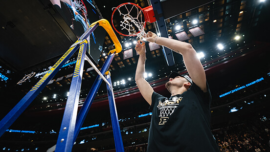 The net being cut after Boilermaker men’s basketball won against the Tennesse Volunteers.