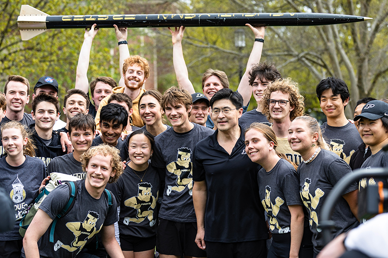 West Lafayette campus celebrations included a run with Purdue President Mung Chiang. (Purdue for Life Foundation photo/Brayden Williams)