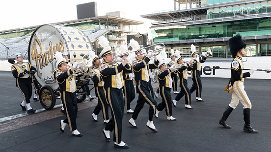 The “All-American” Marching Band at the Indianapolis Motor Speedway.