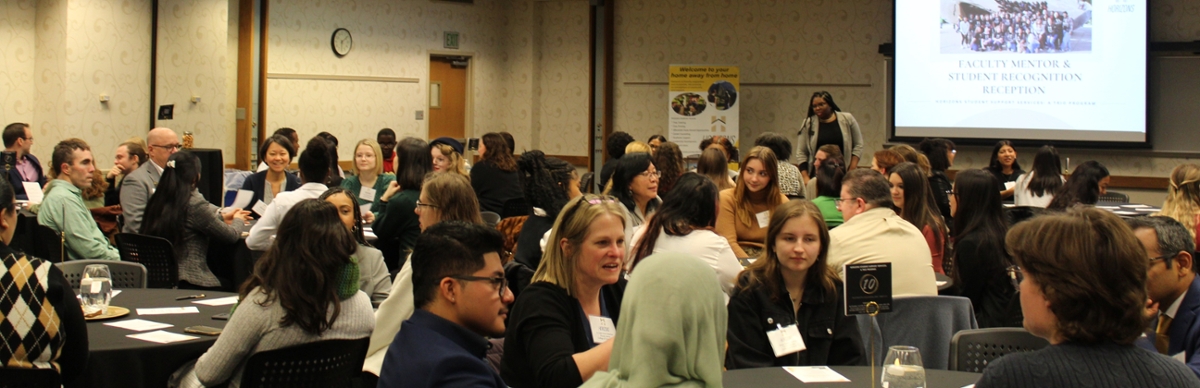 banner image showing students and staff at horizons faculty mentor awards dinner