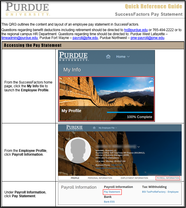SuccessFactors Pay Statement - QRG