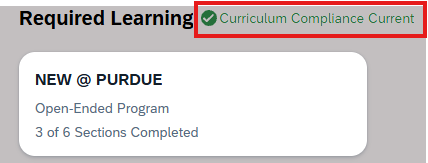 Screenshot of the Required Learning area showing the link for Curriculum Compliance Current