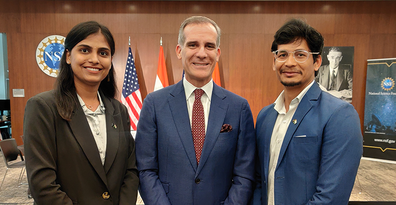 Pooja Chaudhary, Ambassador Eric Garcetti and Mahindra Rautela