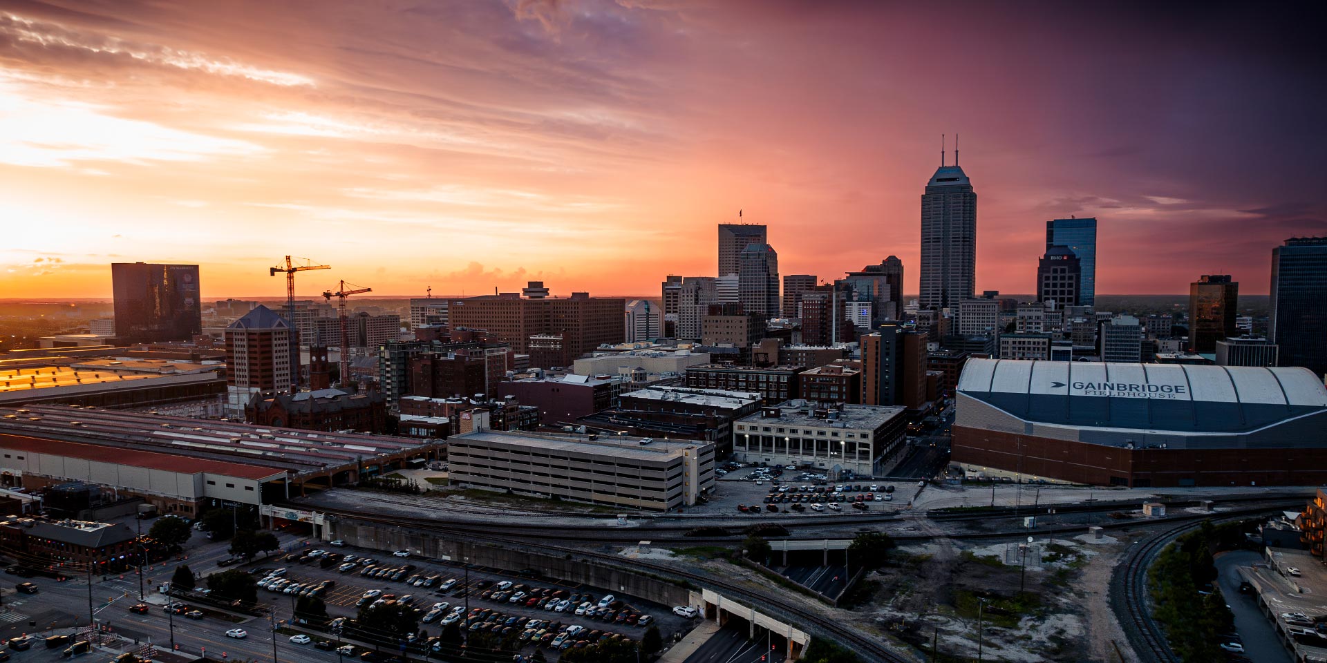 Indianapolis downtown sunset.