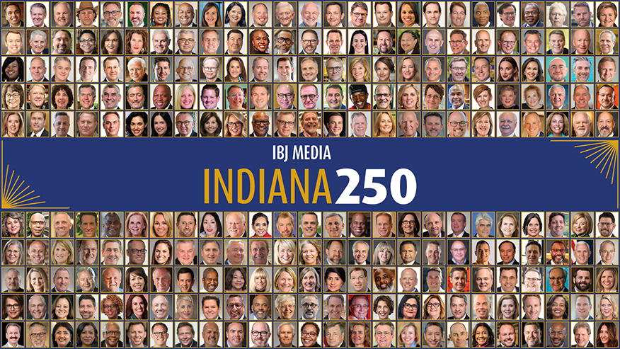A collage of faces and a title in the middle for IBJ Media Indiana 250