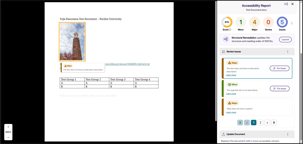 Screenshot of the Accessibility Report window