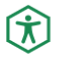 Icon of a person inside a green hexagon shape