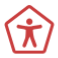 Icon of a person inside a red pentagon shape