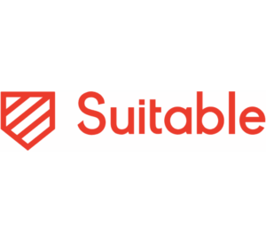 Suitable logo: a red shield with diagonal stripes next to the wordmark 'Suitable' in red text