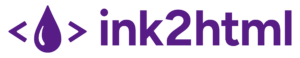 a purple ink drop between angle brackets, followed by the wordmark 'ink2html' in bold purple text