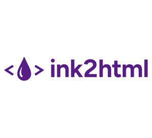 a purple ink drop between angle brackets, followed by the wordmark 'ink2html' in bold purple text