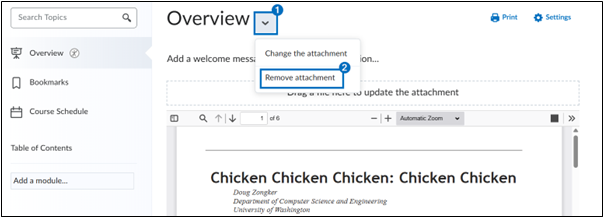Image showing Overview are and to select the dropdown and then click Remove Attachment