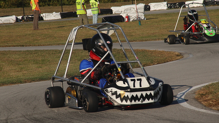 Student driving kart for the Halloween Hundred
