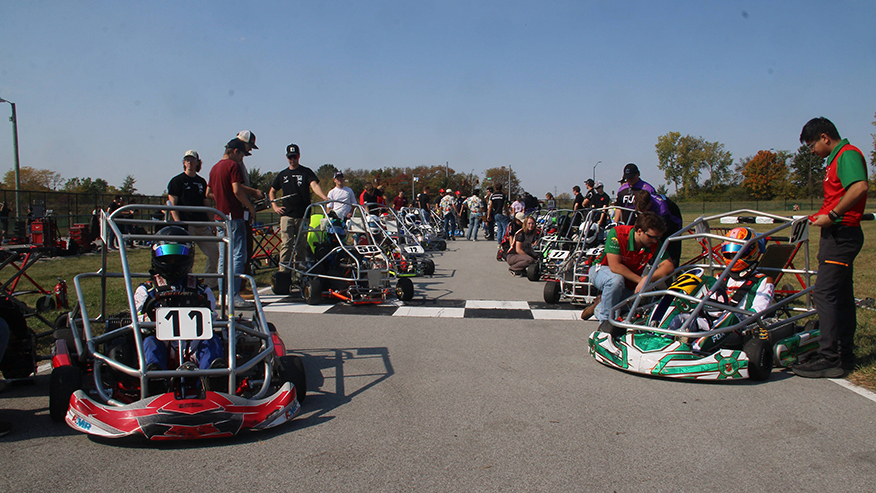 Students with their karts at the Halloween Hundred