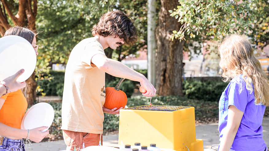 Student playing a game