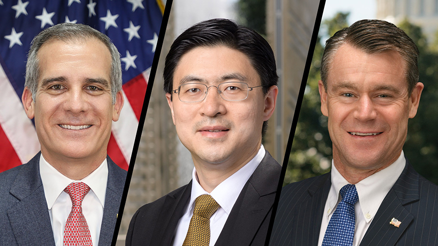 Eric Garcetti, Mung Chiang and Todd Young