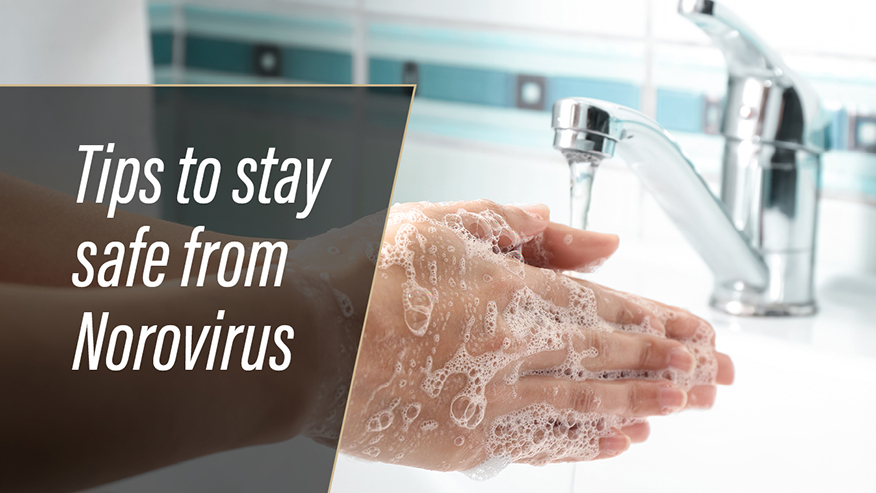 Graphic with someone washing hands in sink