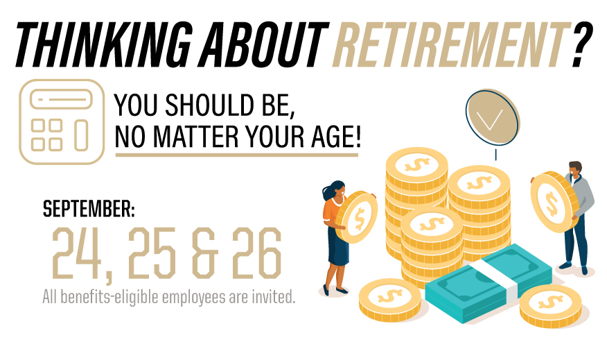 Graphic for Purdue retirement planning sessions on Sept. 24, 25 and 26, open to all benefits-eligible employees.