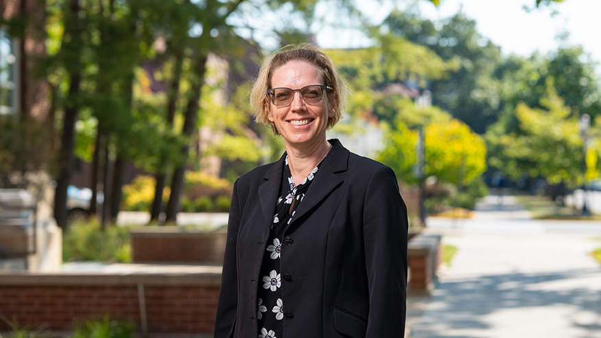 Woman smiling outside