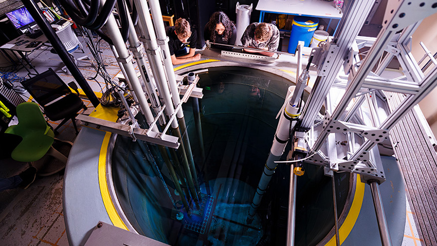 A view overlooking Purdue's small modular reactor