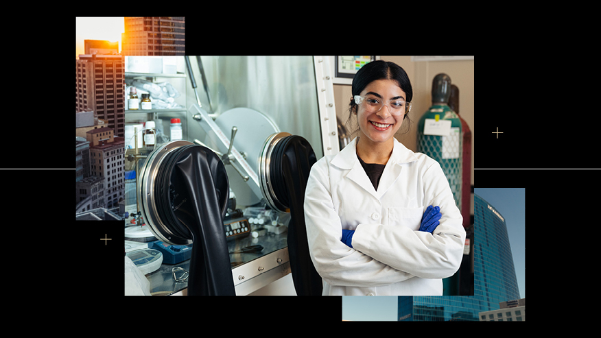 Graphic of female in lab