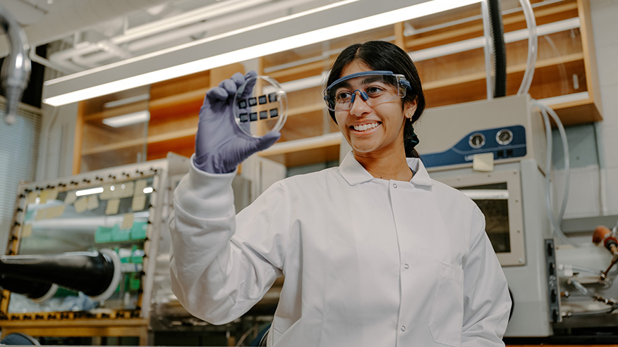 Chemical engineering senior Anika Bhoopalam working in a Purdue lab.
