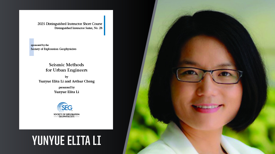 In Print graphic with Yunyue Elita Li on the right and the cover of her book “Seismic Methods for Urban Engineers” on the left.