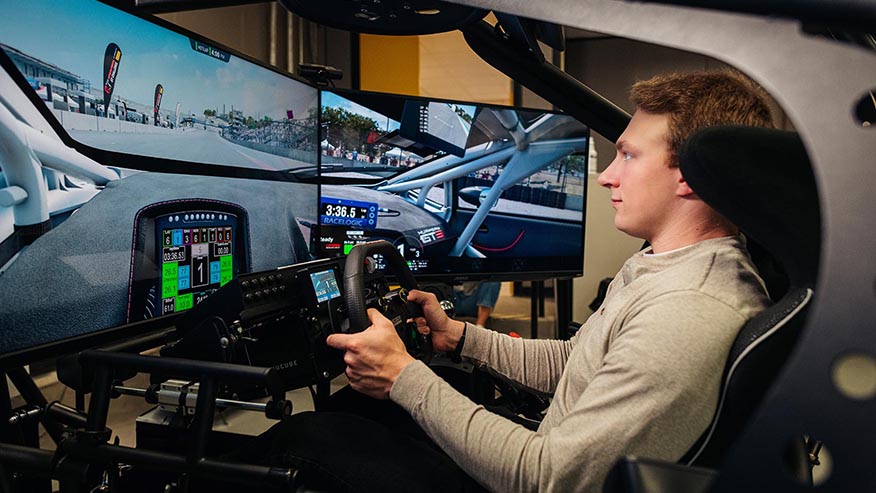 Male in virtual racing rig