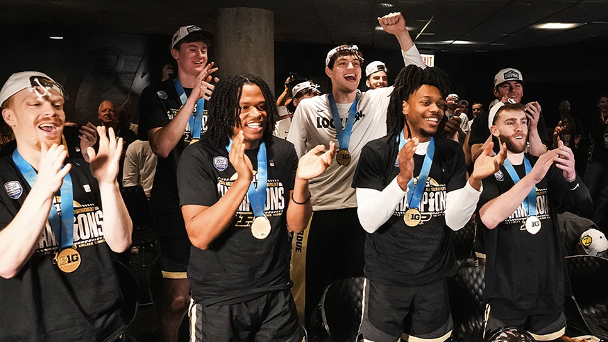 Purdue basketball team celebrating