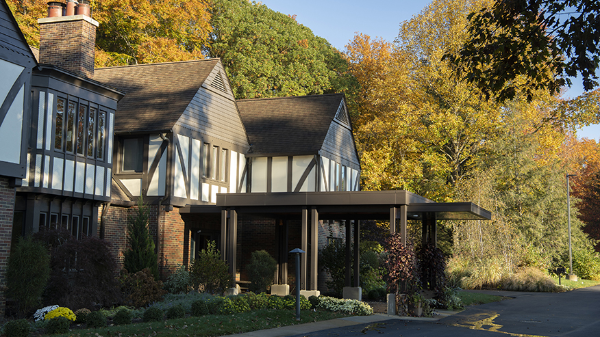 An exterior shot of Westwood, the Purdue president’s residence.