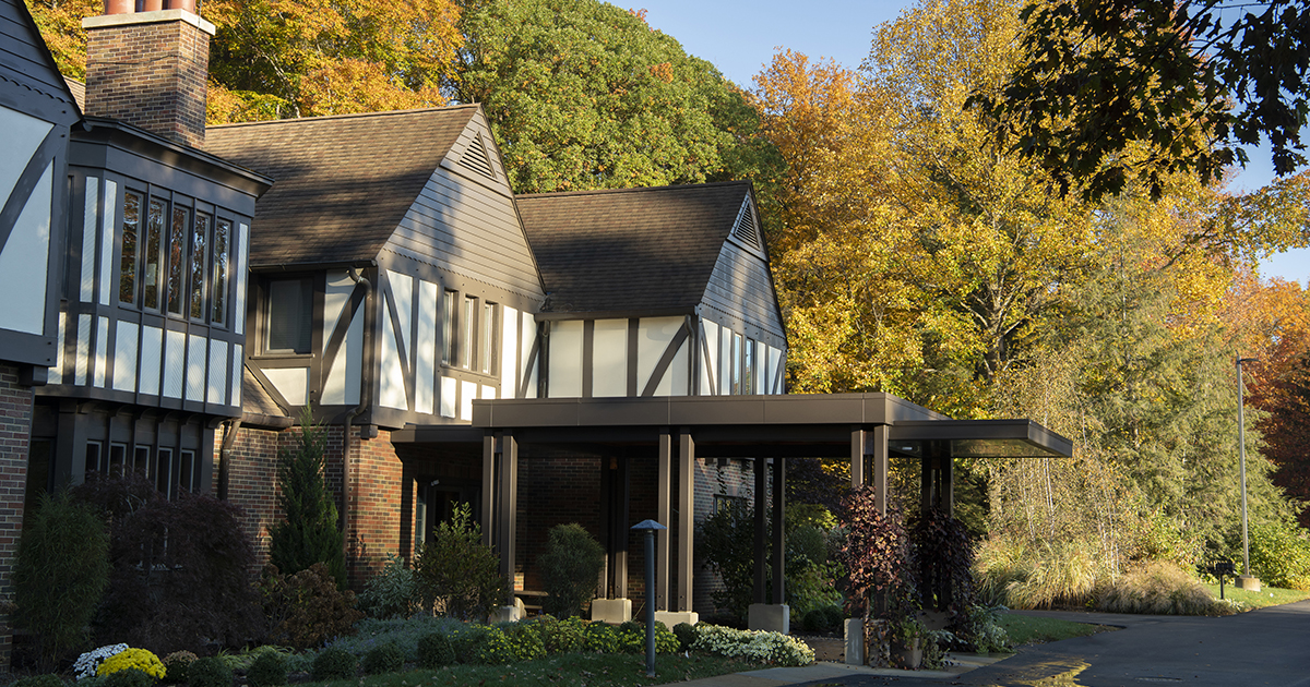 An exterior shot of Westwood, the Purdue president’s residence.