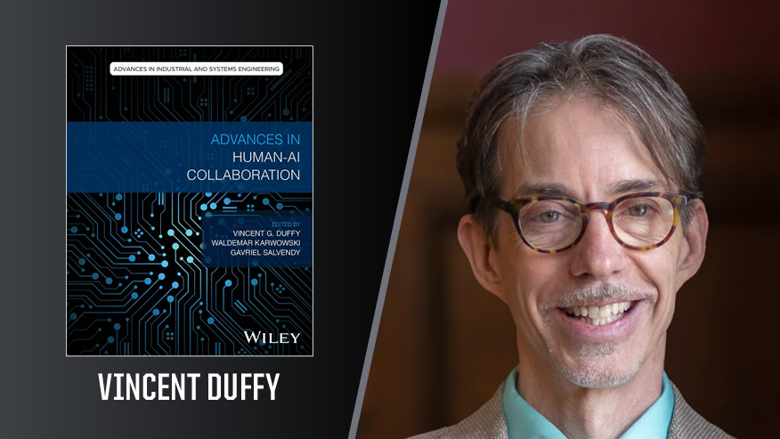 In Print graphic with Vincent Duffy on the right and the cover of his book “Advances in Human-AI Collaboration.”