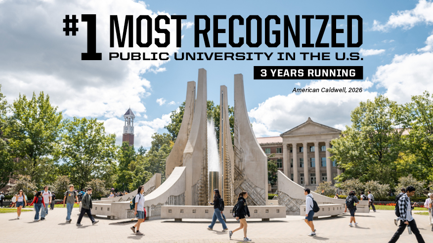 Graphic stating Purdue as No. 1 most recognized public university in U.S. for third straight year.