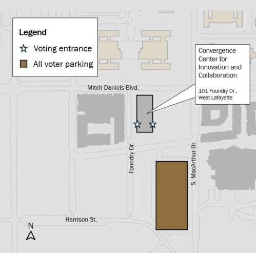 Map showing location of Convergence Center for Innovation and Collaboration and parking