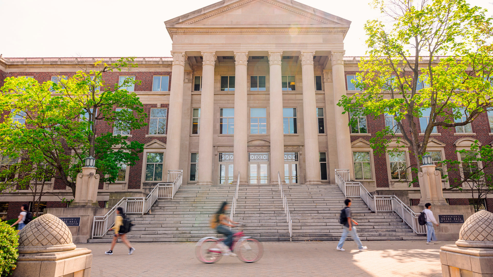Scene showing daily activities outside Hovde Hall.