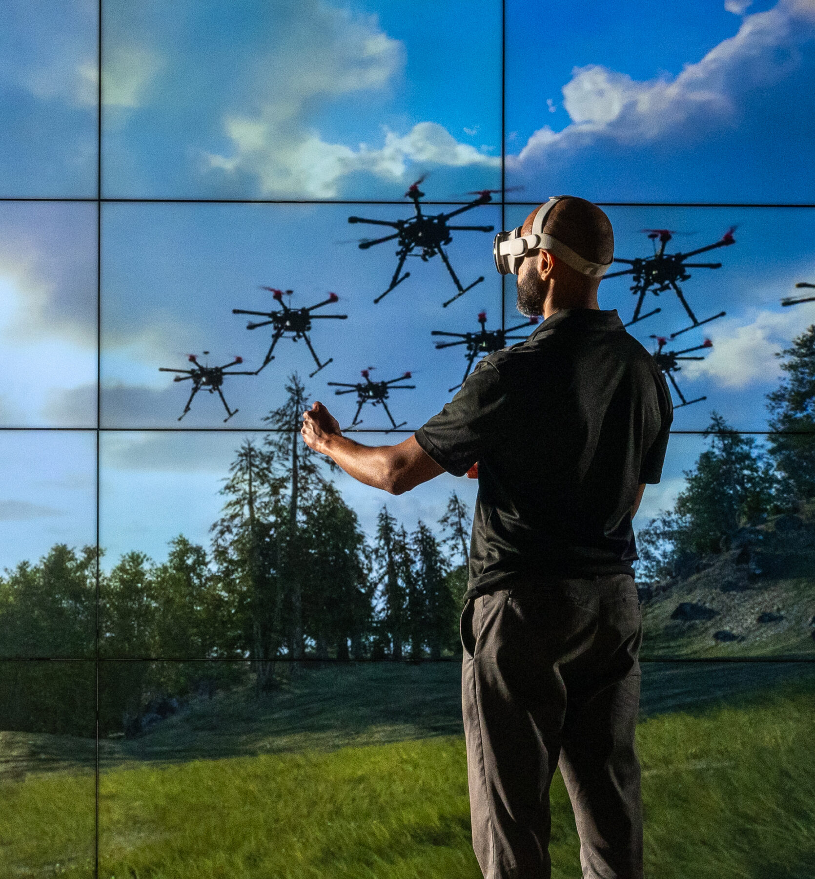 professor using VR for drone research