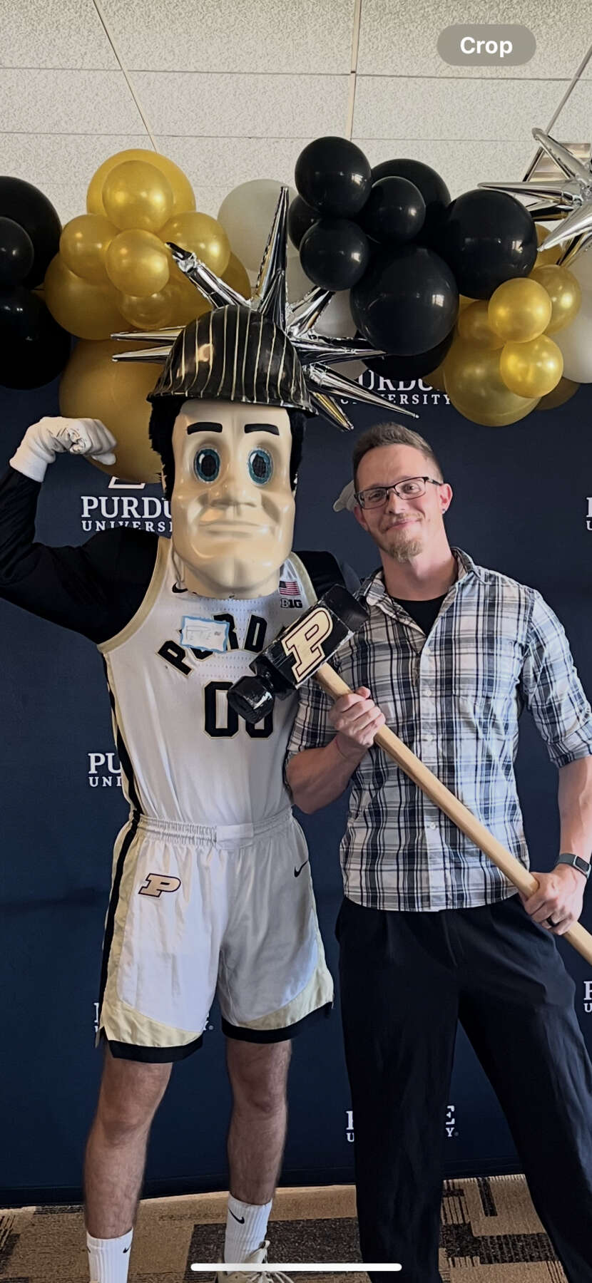 Ryan Olsen with Purdue mascot Purdue Pete