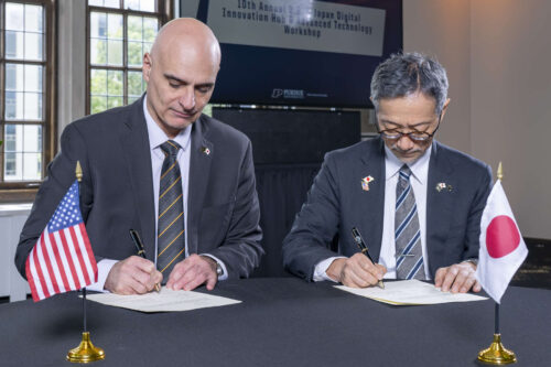 Purdue Senior Vice President for Partnerships and Online Dimitrios Peroulis with Masahiro Yamaguchi, executive vice president for international strategy and global education initiatives and professor of physics at Tohoku University